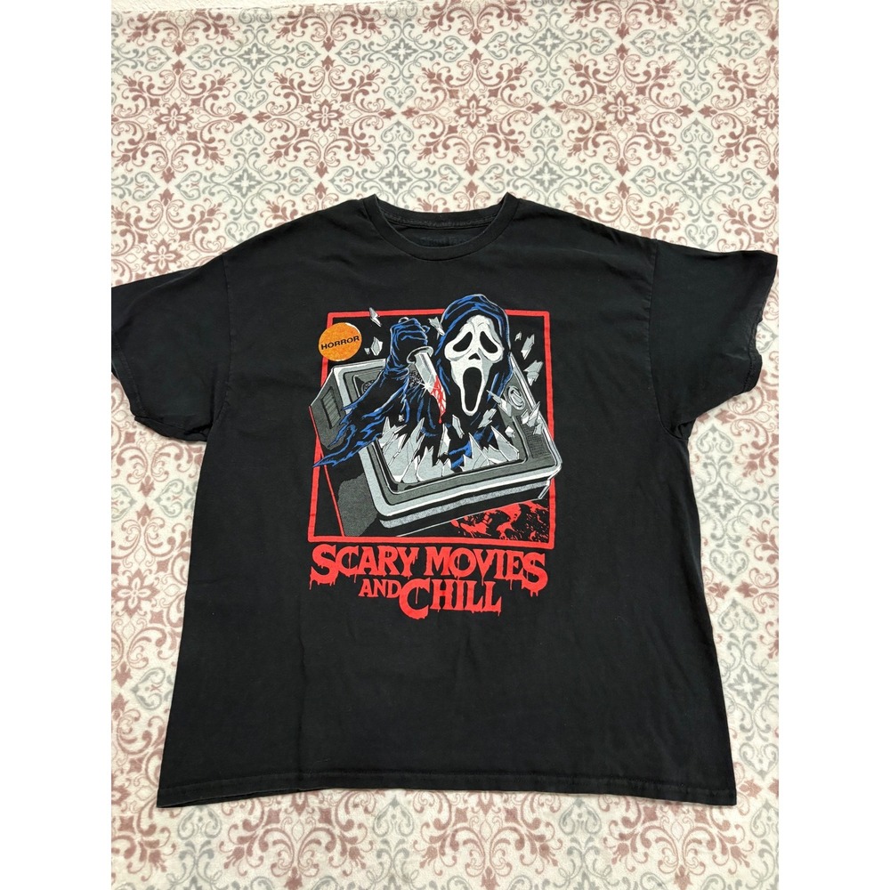 GhostFace Scary Movies and Chill Scream Horror Graphic T-Shirt Black XL